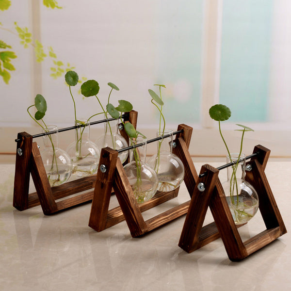 Swing Wooden Stand Glass Vase